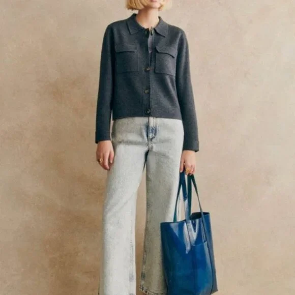 Sézane Betty Cardigan | Charcoal Grey | S - Picture 2 of 15